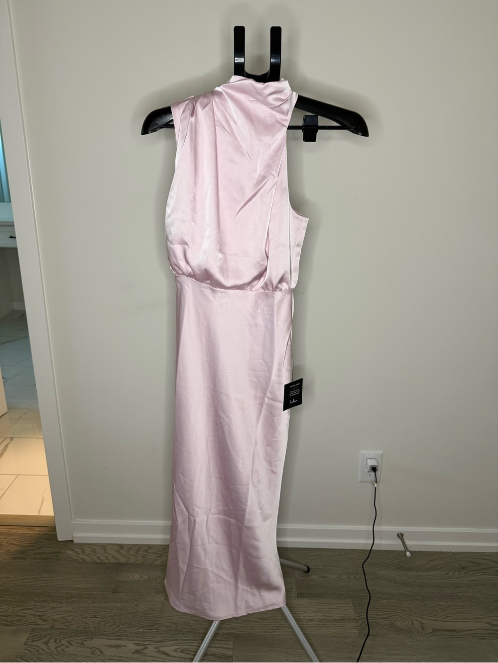 Lulus Blush Satin Asymmetrical Shoulder Midi Dress | Elegant Occasion Dress - XS - Picture 10 of 10